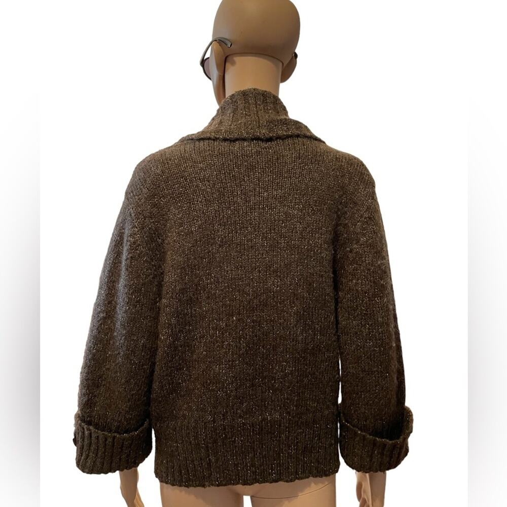Alberto Makali Cardigan Womens M Brown Wool Boho Knit Sweater Collar Tie Front - Picture 2 of 11